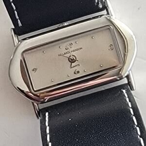 Vintage Black Watch Ladies Quartz Japan Movt Rectangular Dial Black Strap 25049